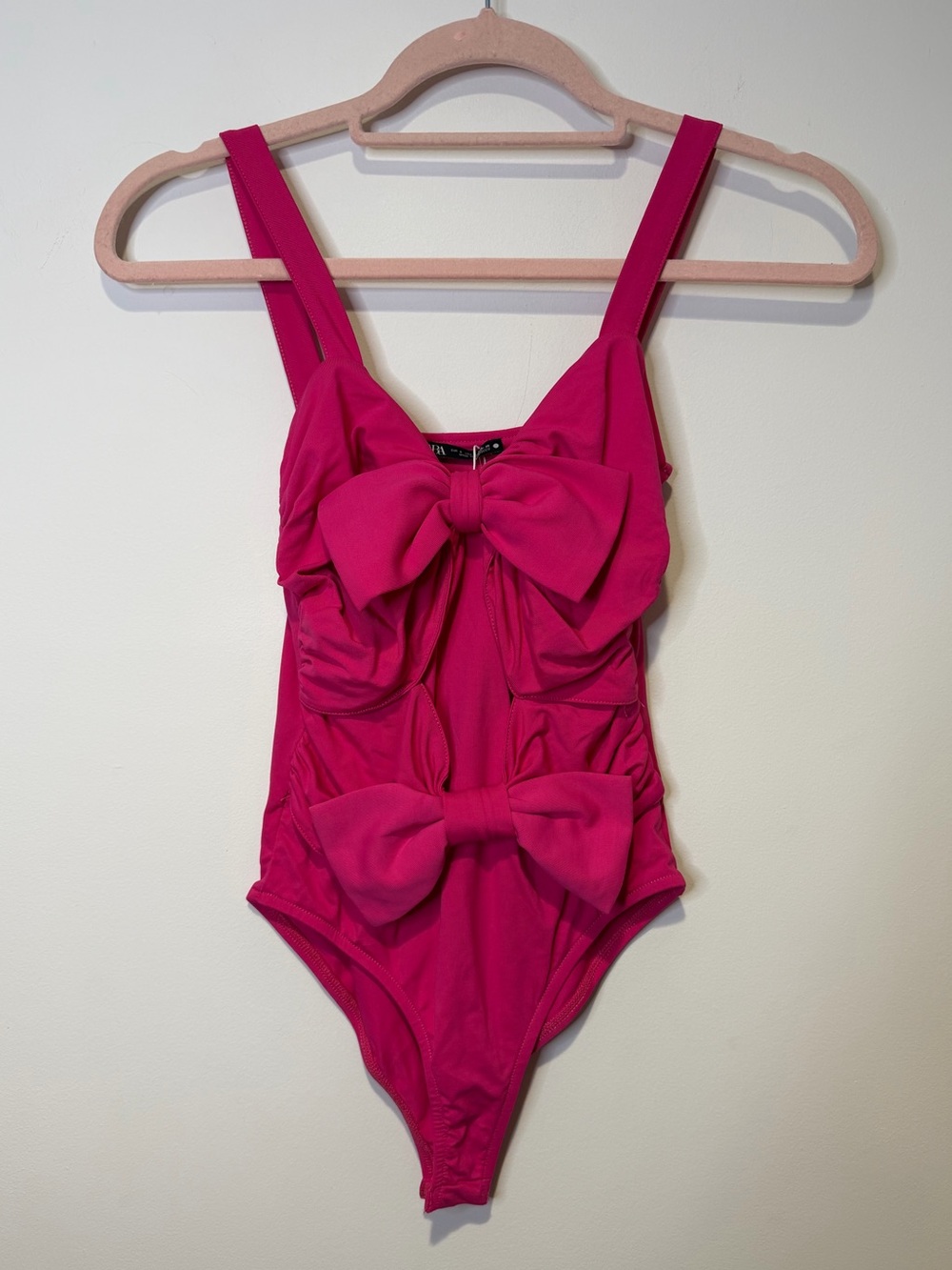 NWT zara pink bow bodysuit size small